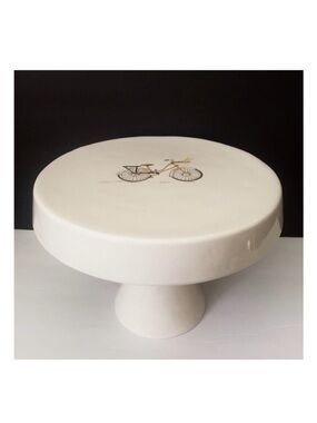 Rae Dunn Ceramic Cake Stand—Artisan Collection by Magenta with Bicycle Graphic